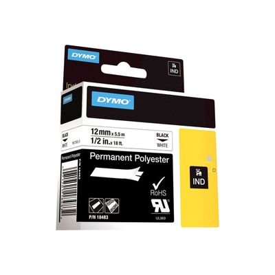 Dymo - Ruban d'étiquettes polyester auto-adhésives - (12 mm x 3,5 m) - fond blanc écriture noire