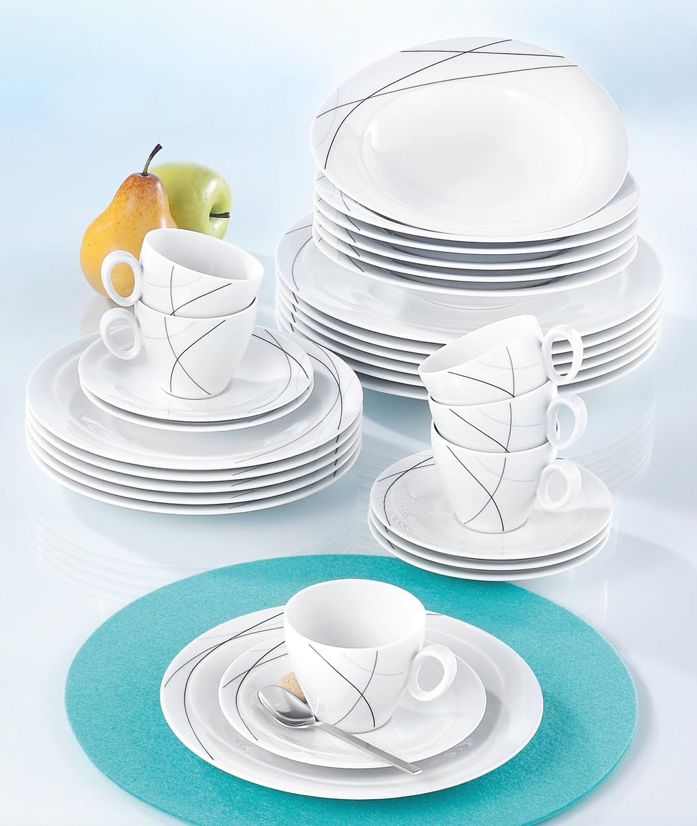 Seltmann Weiden 001.706904 Kombiservice 30-teilig Trio Highline, 36.5 x 31.2 x 36.9 cm, Weiß