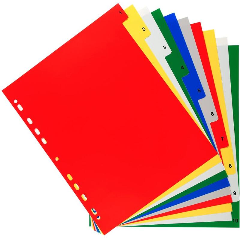 Intercalaires imprimés numériques PP couleurs 12/100e - 10 positions - A4+ - Assorties vives