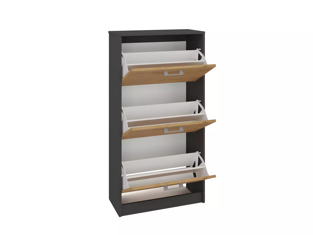 FANO - Meuble à chaussures style moderne - 116x60x28 cm - Rangement chaussures 3 portes 6 niches - Meuble d'éntrée