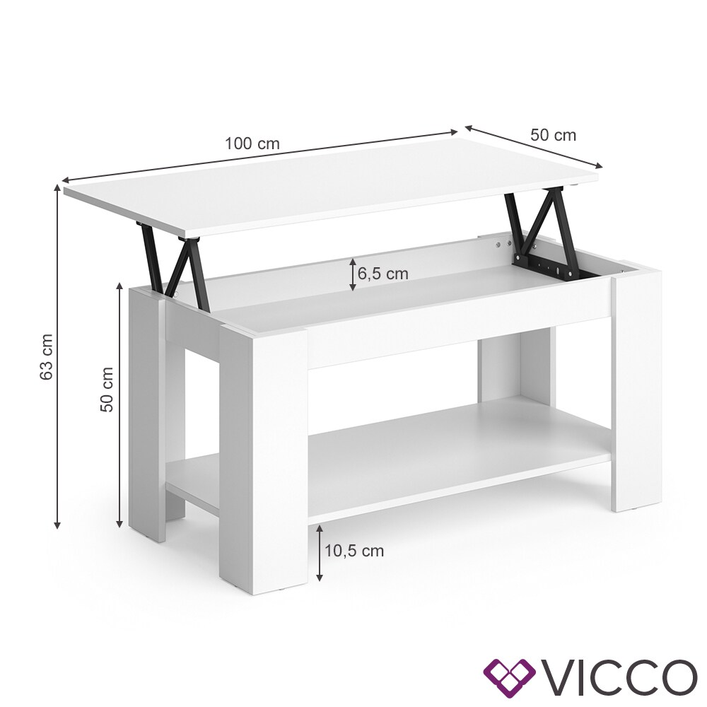 VICCO Couchtisch LORENZhöhenverstellbar Weiß Sofatisch Kaffetisch Wohnzimmer Tisch