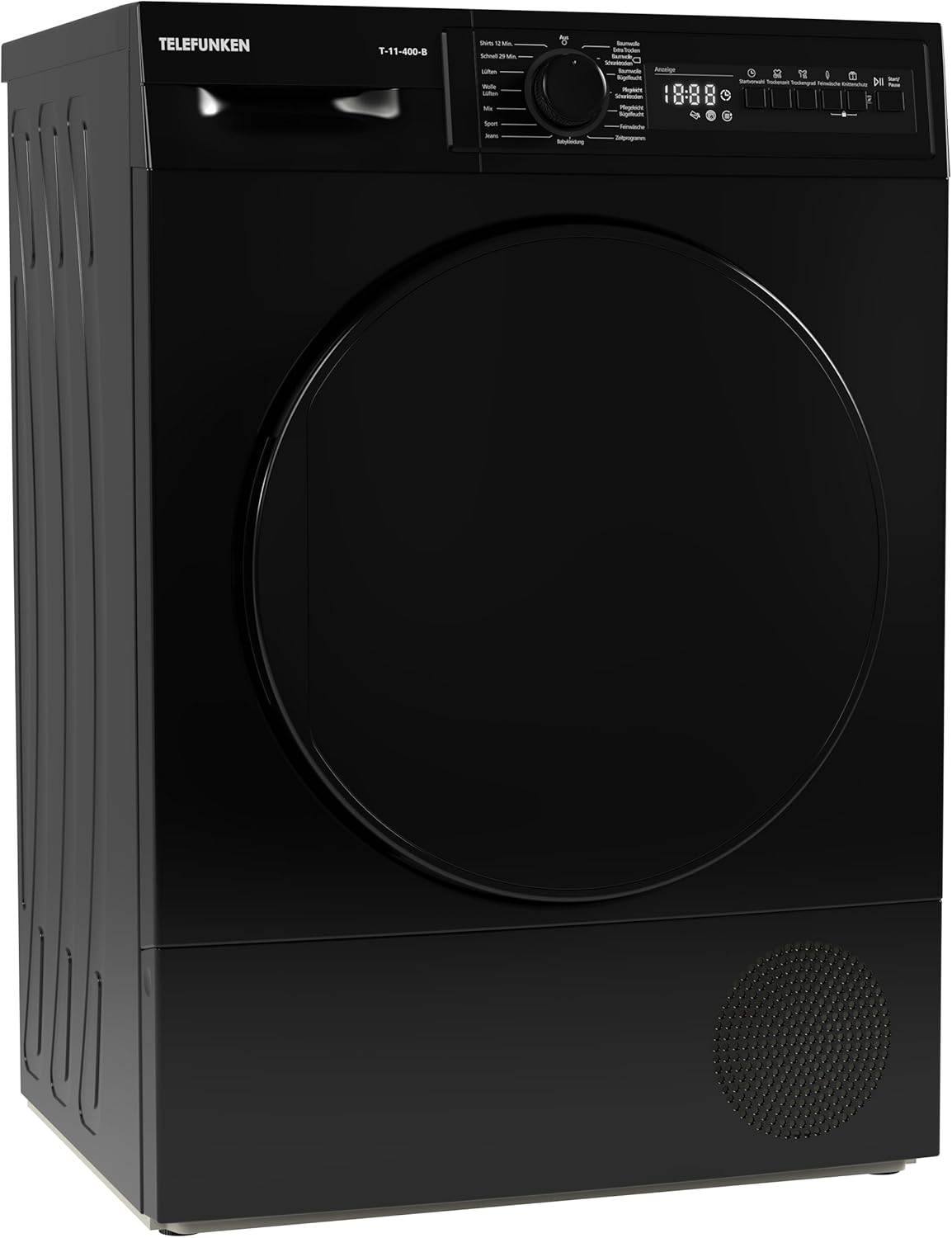 Telefunken T-11-400-B Kondenstrockner / 7kg Trockner mit 15 Programmen, Startzeitvorwahl, Knitterschutz & reversierenden Trommelbewegungen, schwarz