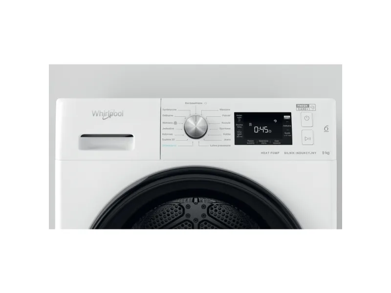 Whirlpool FFT M22 9X2B PL, Fritstående, Front-læsning, Kondensering, Sort, Hvid, Knapper, Dreje, Berøring, Højre