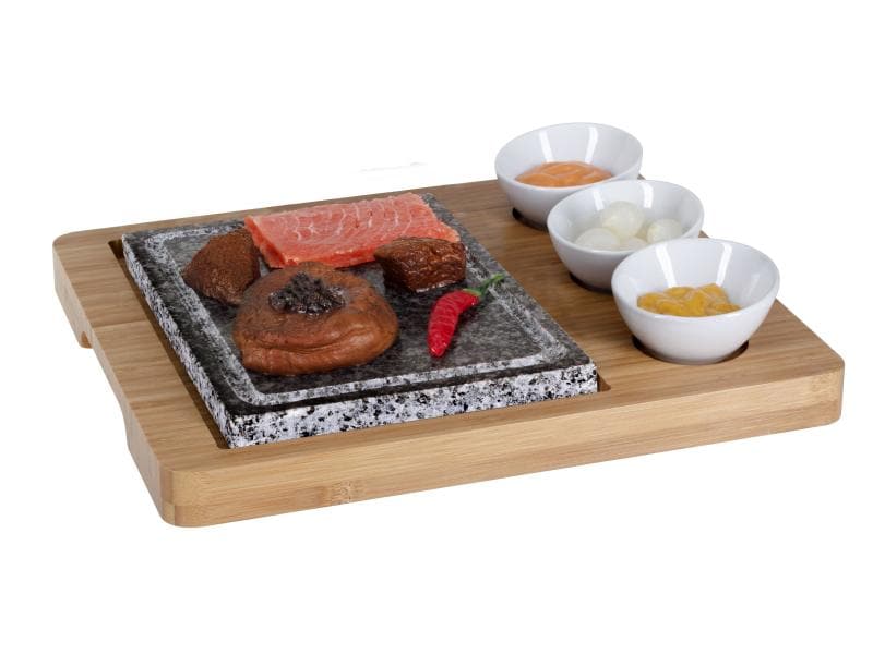 Nouvel Hot Stone Platte 5-teilig, Bambus Heisser Stein mit Bambus Holzplatte