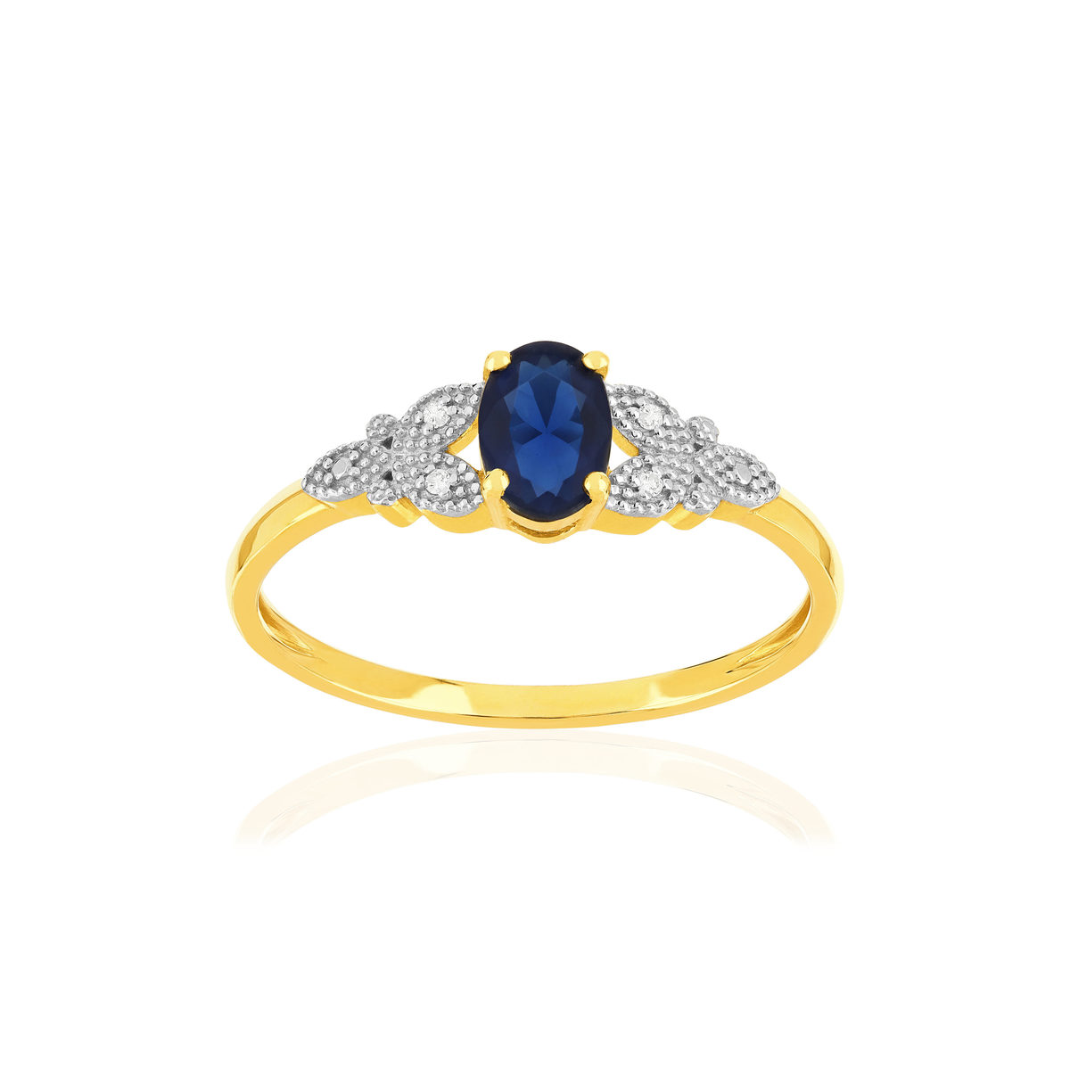 Bague or 375 2 tons saphir diamant