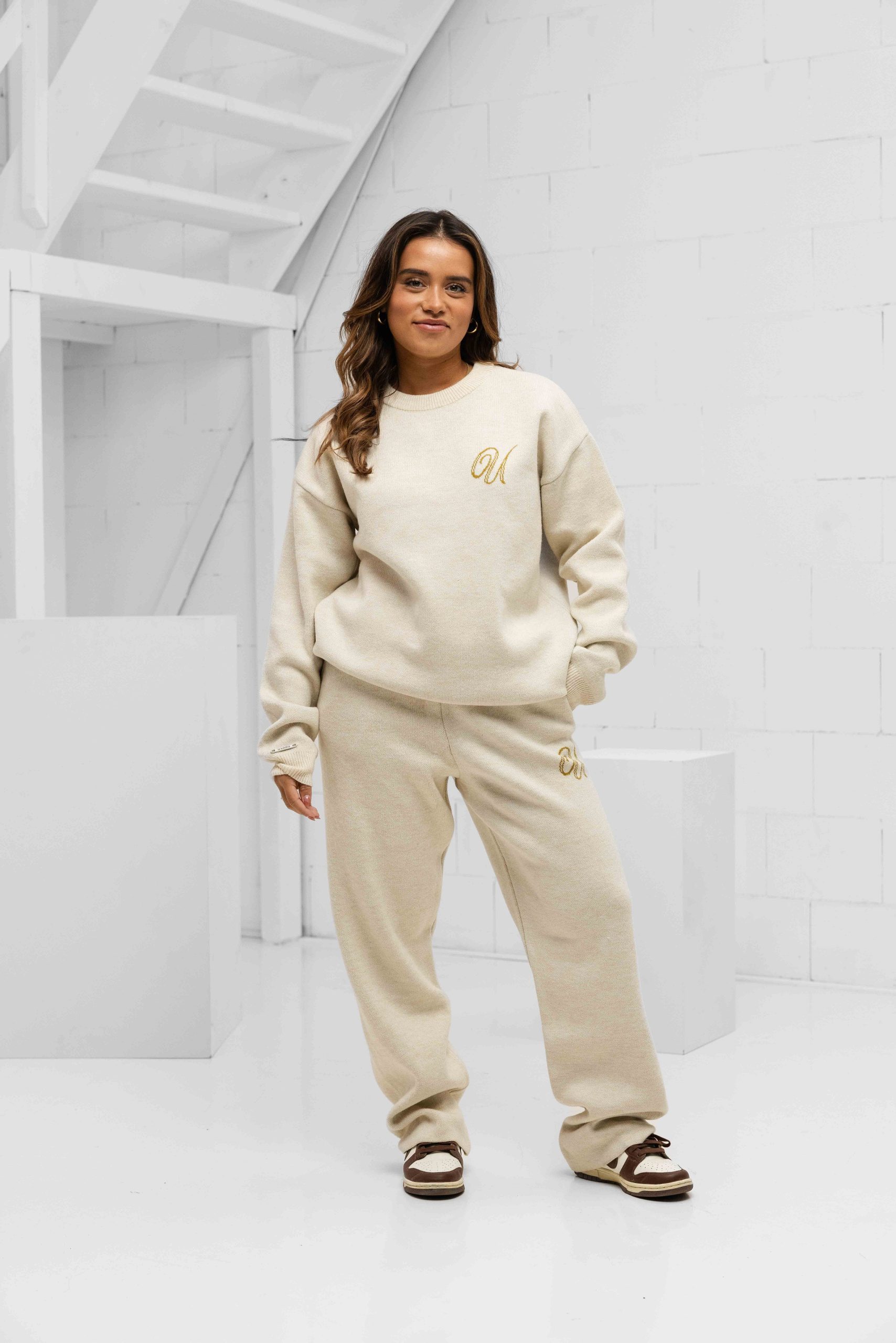 24 Uomo Knitted Trainingspak Dames Sand/Khaki