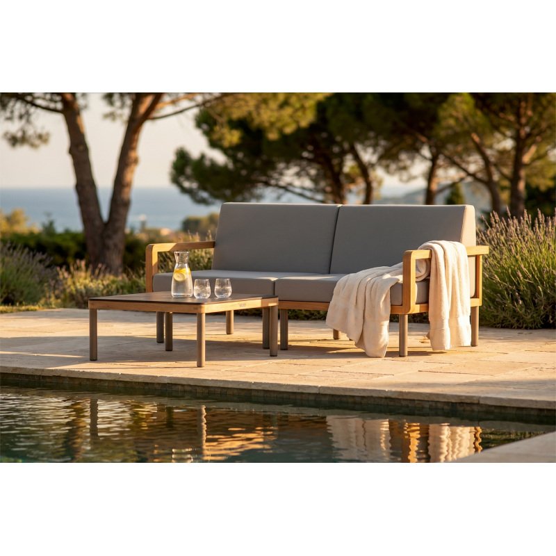 Table basse d'extérieur KALLYSTA - en teck et plateau HPL
