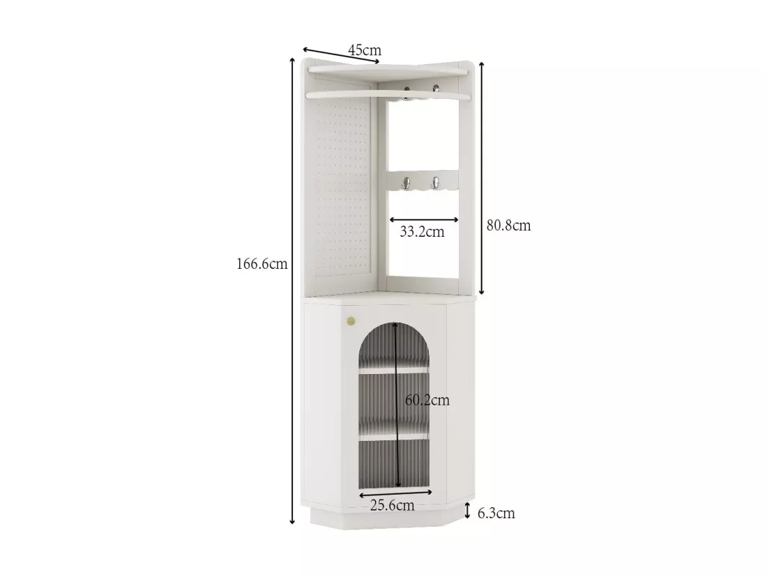 Colonne d'angle de salle de bain - 1 portes et crochets - 45x 45 x 166,5 cm - LEDs - MDF - Blanc