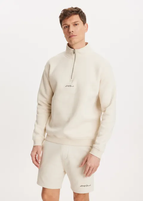 Brushed half zip sweater off-white (ECRU)