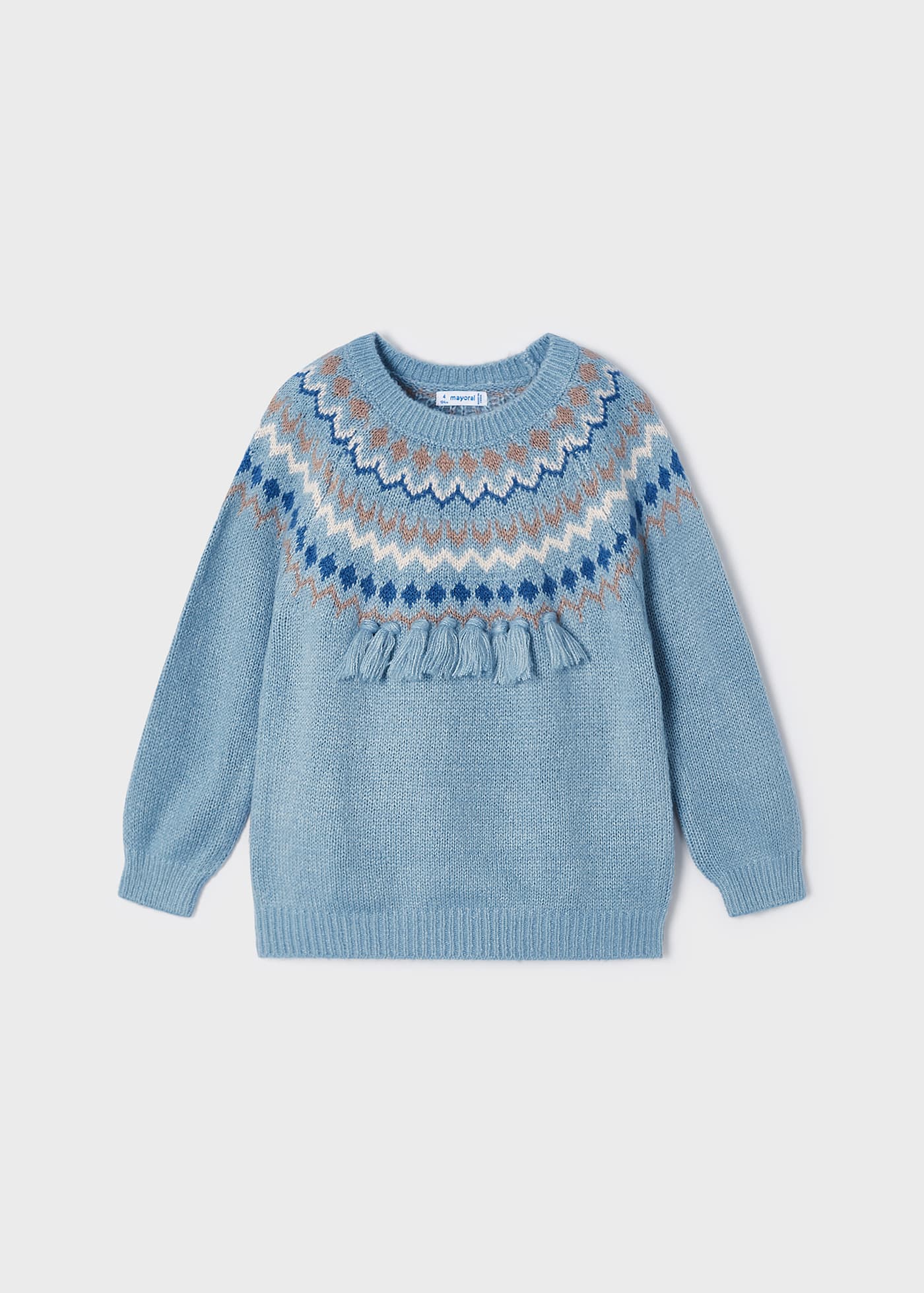 Suéter infantil de jacquard com franjas
