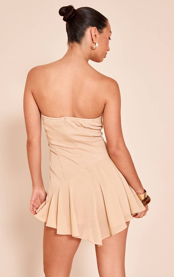 Beige Combinaison-short Bandeau Tissée À Détail Volants
