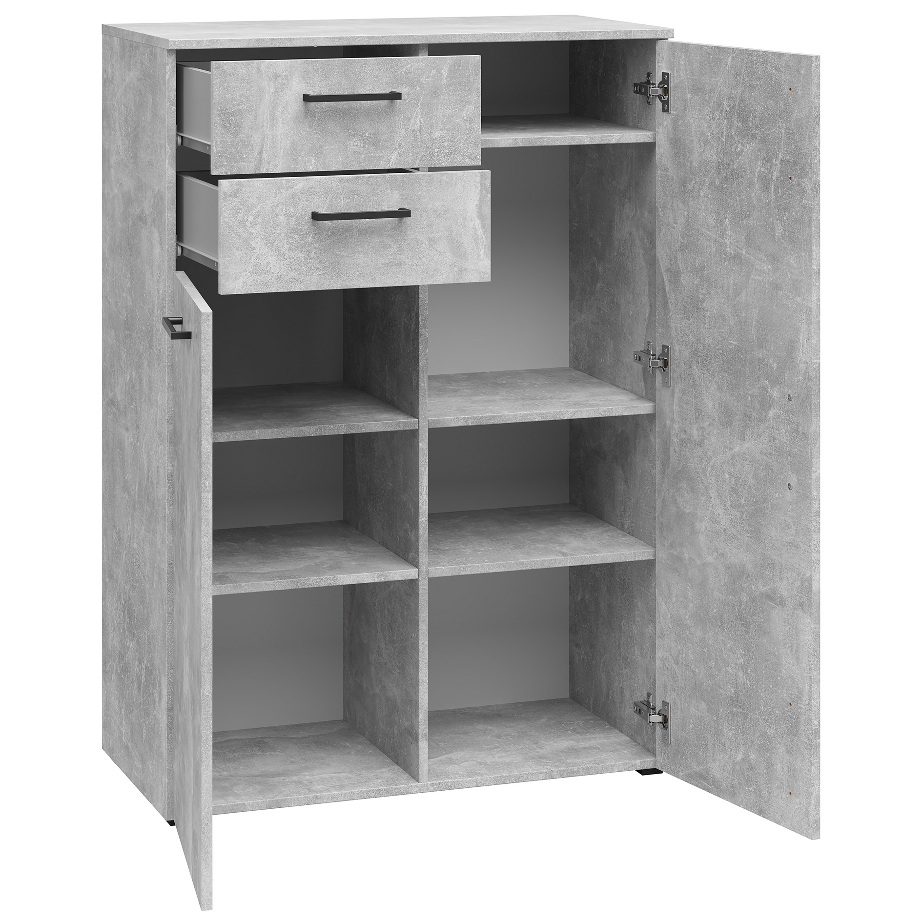 Kommode - Betonoptik - 2 Türen - 2 Schubkästen - 80 cm