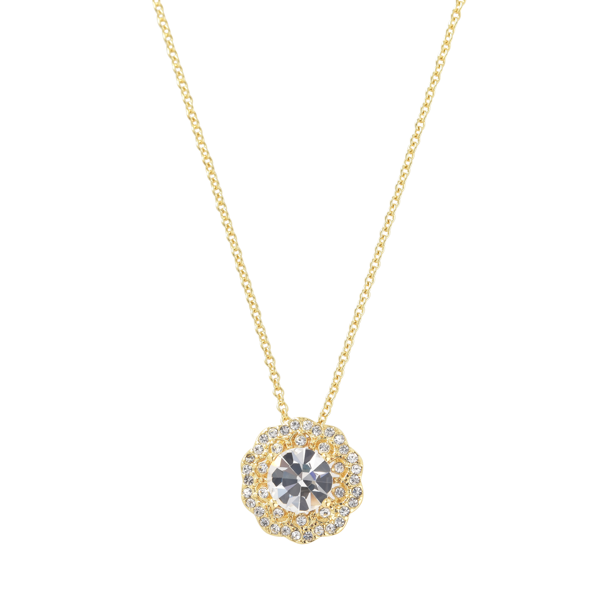 (48cm) 14K Gold Damen Halskette mit Kristall Strass Stein Anhänger - Gold