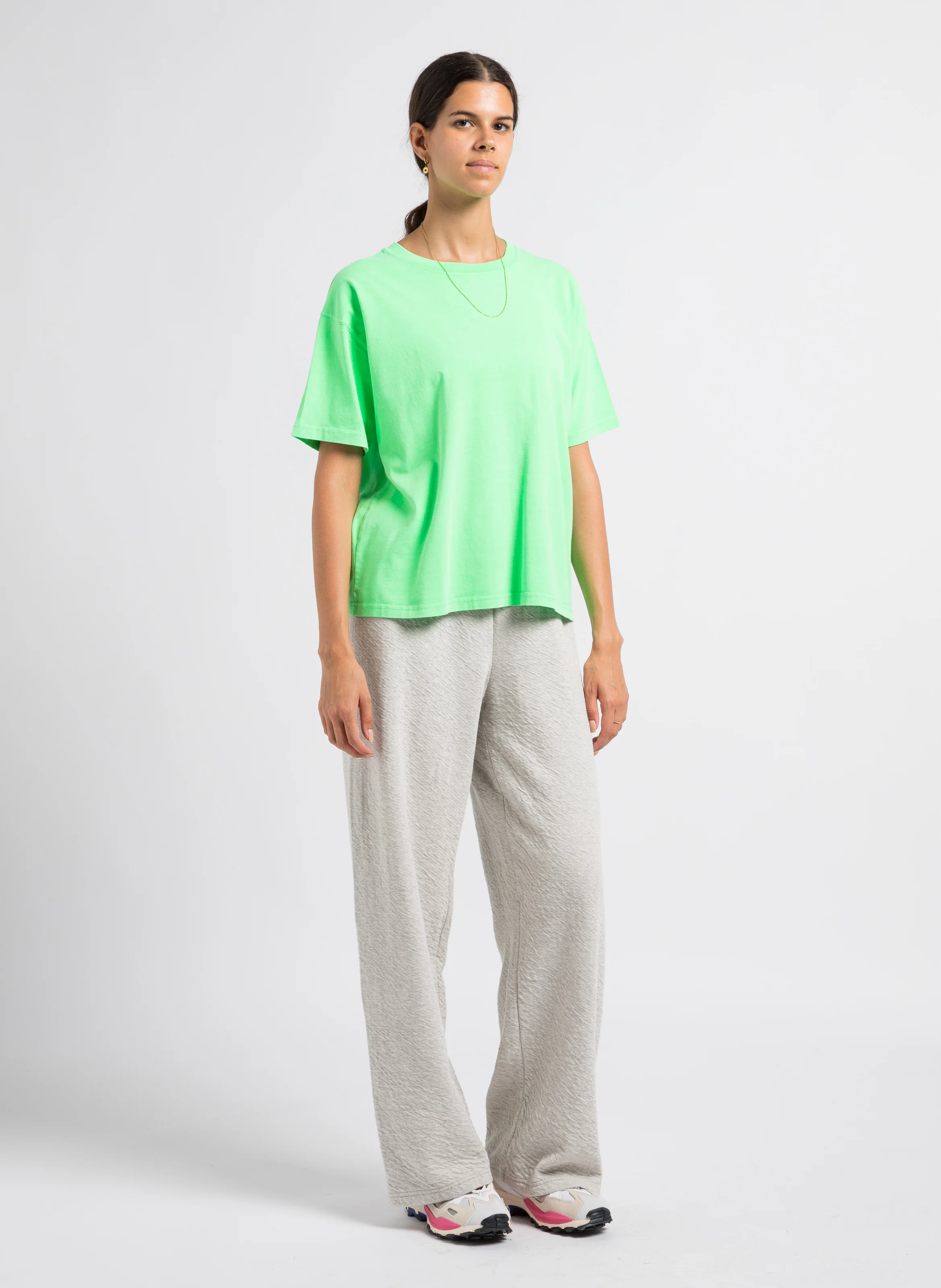 FIZVALLEY - Tee-shirt ample col rond en coton| Vert