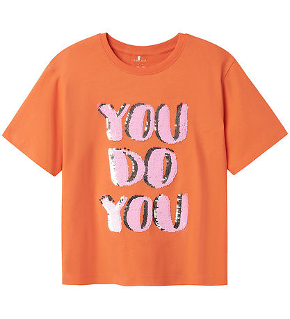Name It T-Shirt - NkfHelka - Frisch Salmon m. Pailletten
