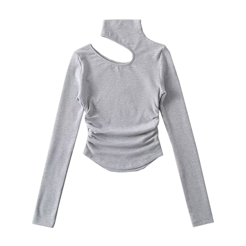 Morhan - T-shirt met lange mouwen, ronde hals, effen uitsnijding en gerimpelde, slanke pasvorm
