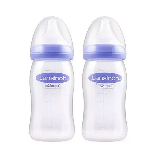 Mamadeira Lansinoh Momma com bico NaturalWave, fluxo médio, pacote com 2 unidades de 240ml