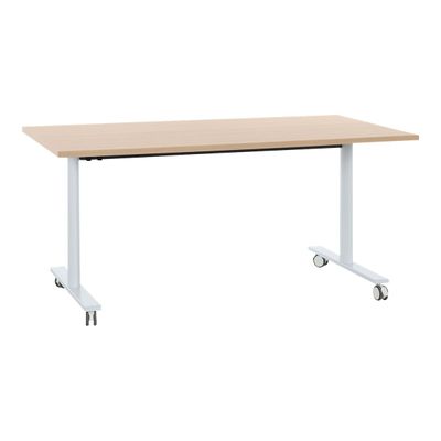 Table de réunion mobile et rabattable YES ! - 160 cm - Pieds blancs - Chêne