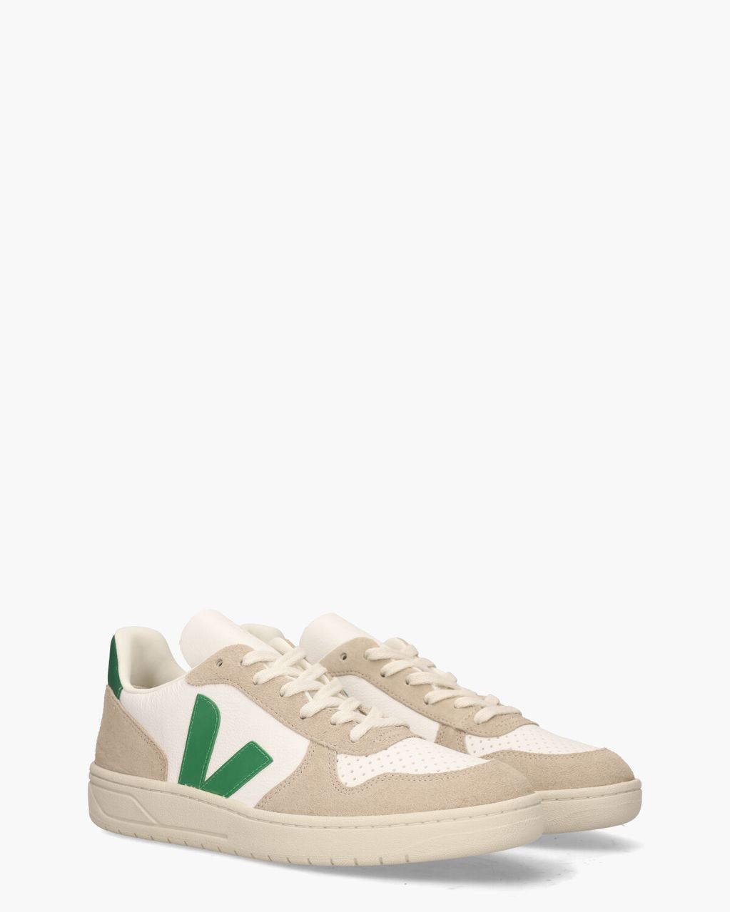 Veja V-10 Chromefree Leather Wit/Groen/Beige Herensneakers