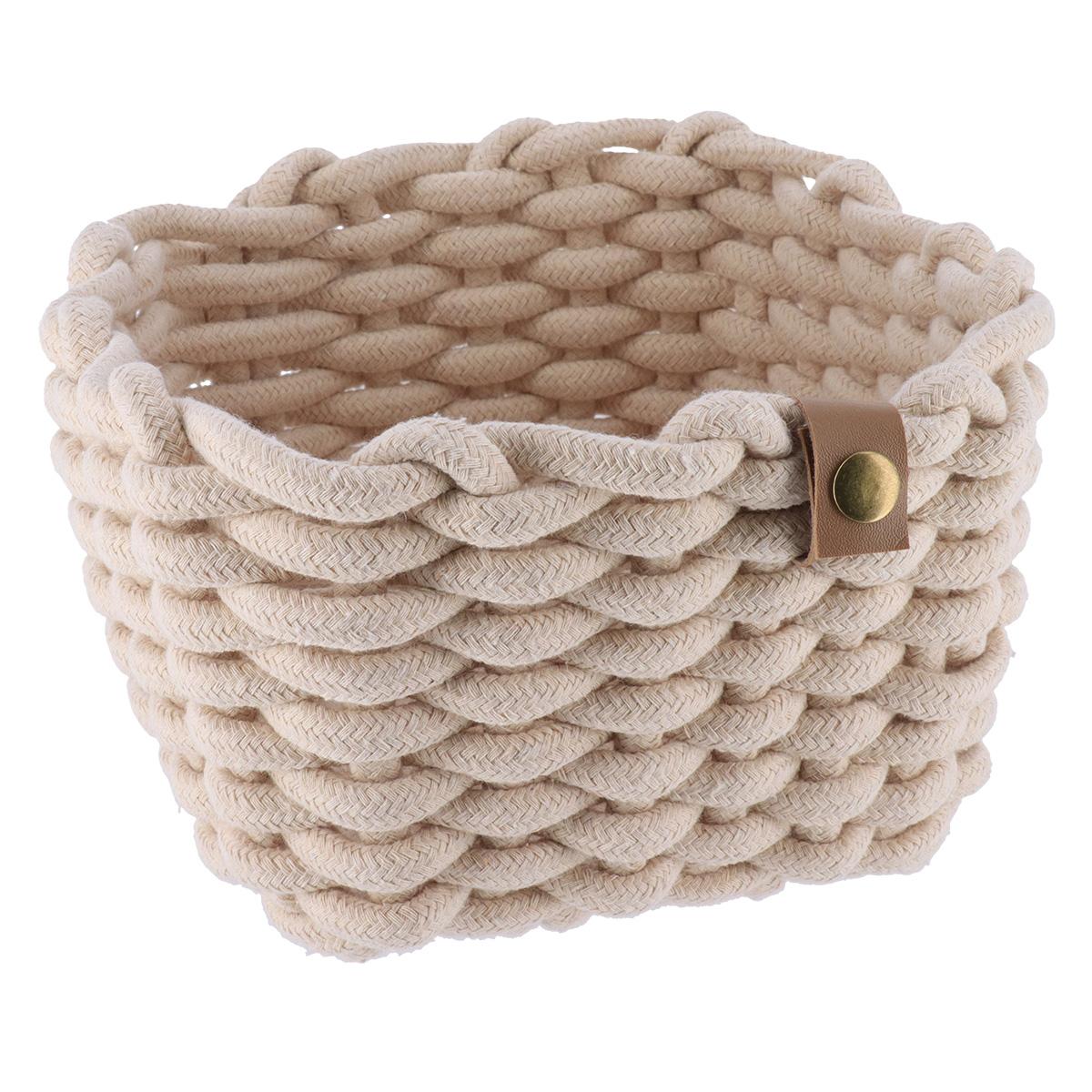 PANIER RECTANGLE FACON CORDE 22X22X15CM BEIGE