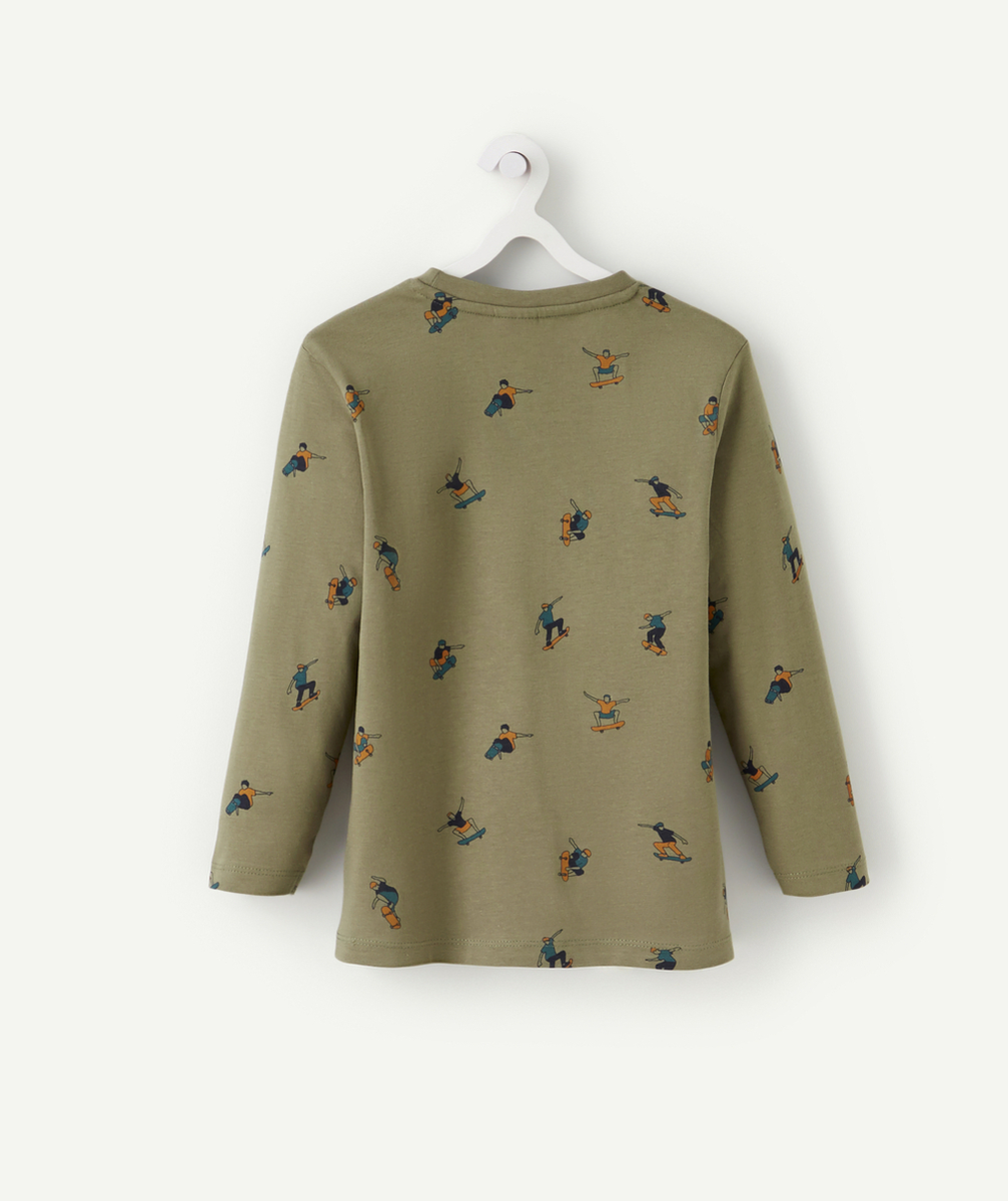 T-SHIRT GARÇON EN COTON BIO KAKI IMPRIMÉ SKATEURS