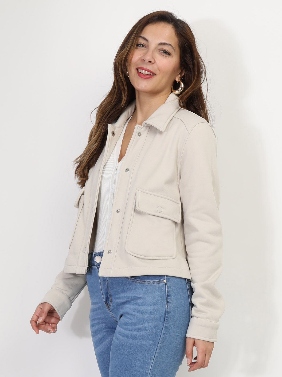 Blouson avec poches à rabat- Beige