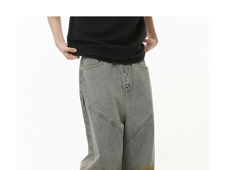 FAERIS - Hoge taille tweekleurige wijde pijpen jeans