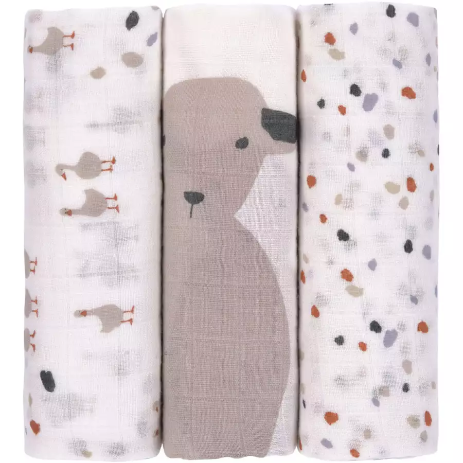 LÄSSIG Mulltücher L 3er Pack Tiny Farmer Speckles