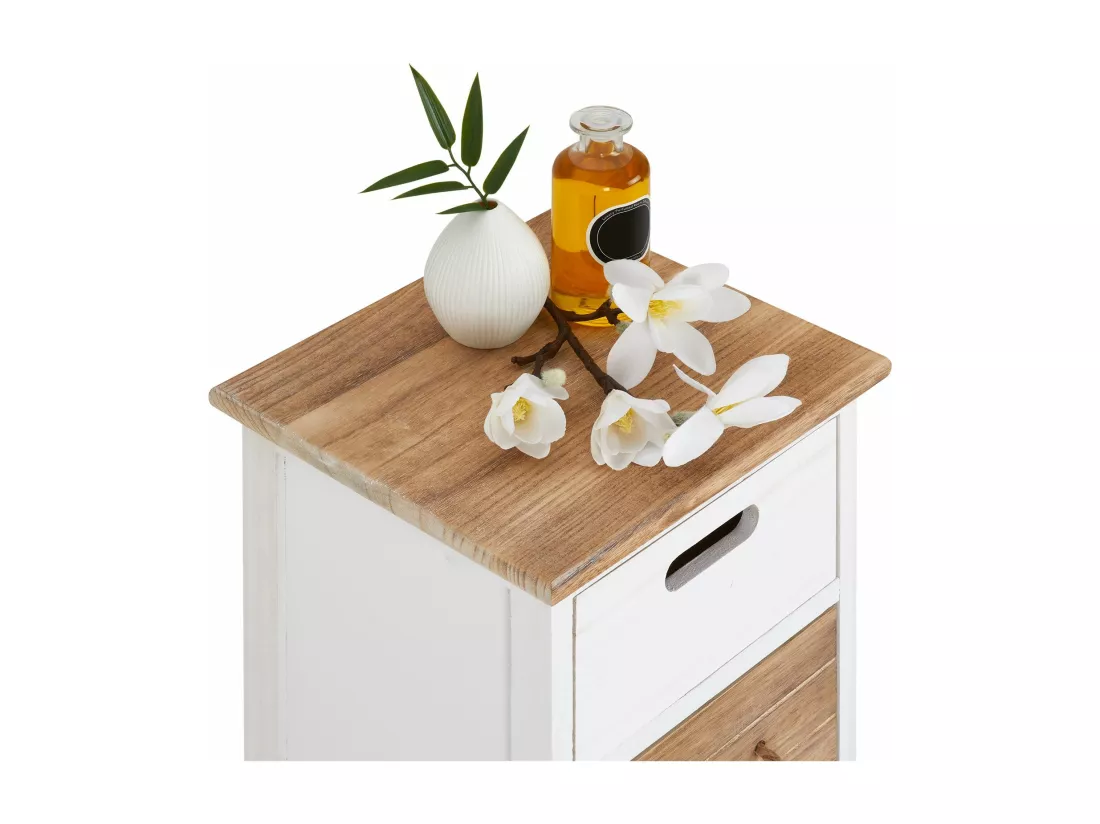 Chiffonnier SALVA H 77 cm en bois massif blanc, gris et brun 4 tiroirs commode petit meuble de rangement haut