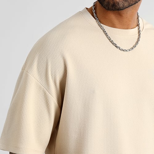 Tee Shirt Texturé Waffle Large 0212 Beige Clair