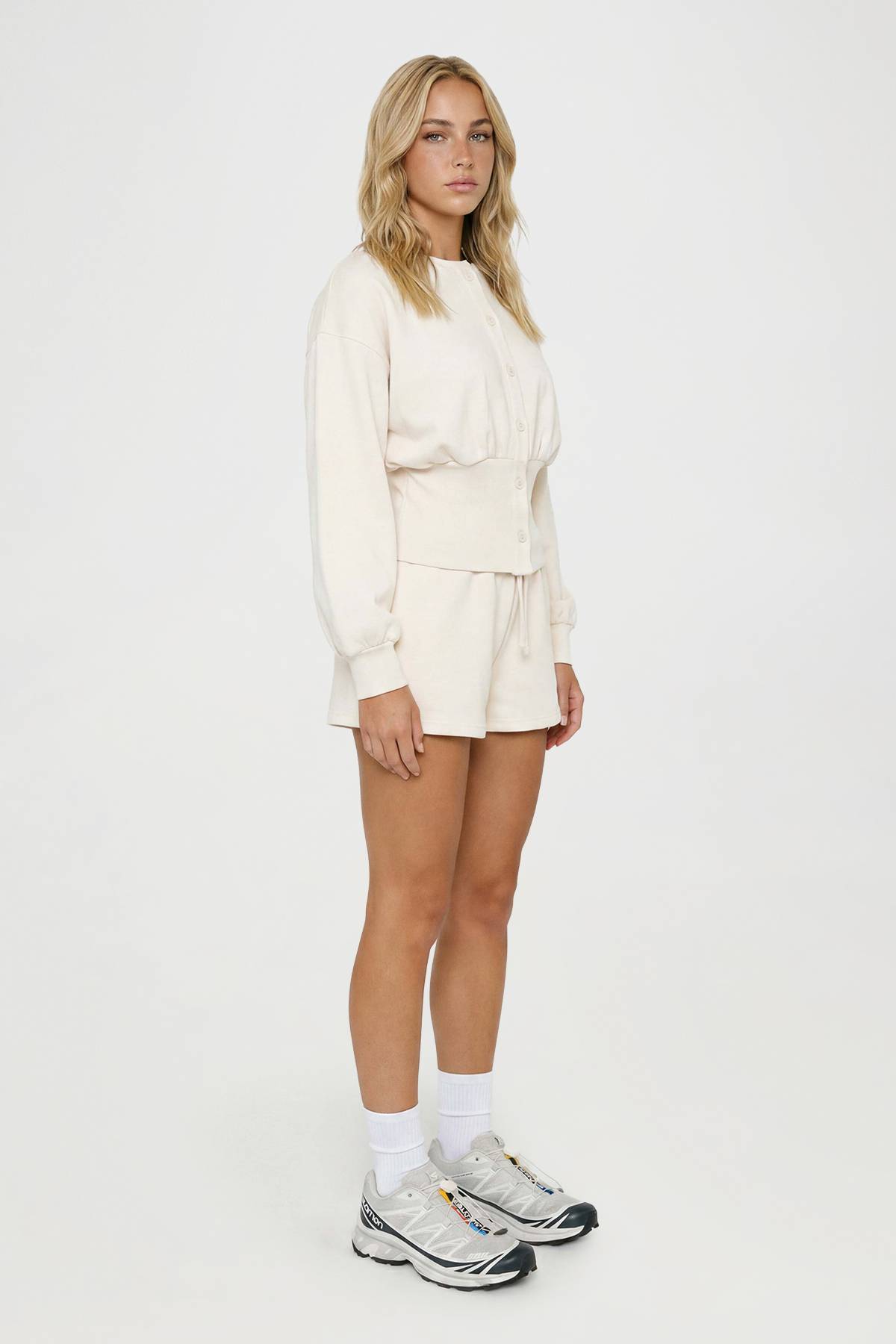 boohoo Ensemble Survêtement Court Sweat Boutonné Taille Cintrée
