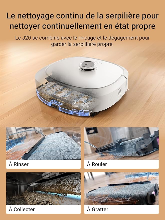 EUREKA J20 Robot Aspirateur Laveur Serpillière à Chenille 17 N, 6000mAh Aspirateur Robot Laveur avec Station Autonettoyante, 8000 Pa, Détection de Tapis, AI Détection d'obstacles, Commande Vocale
