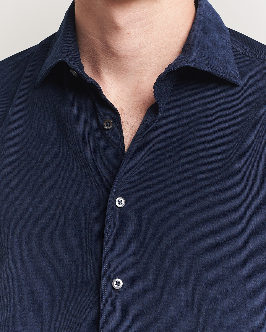 Stenströms Regular Fit Cut Away Cord Shirt Navy