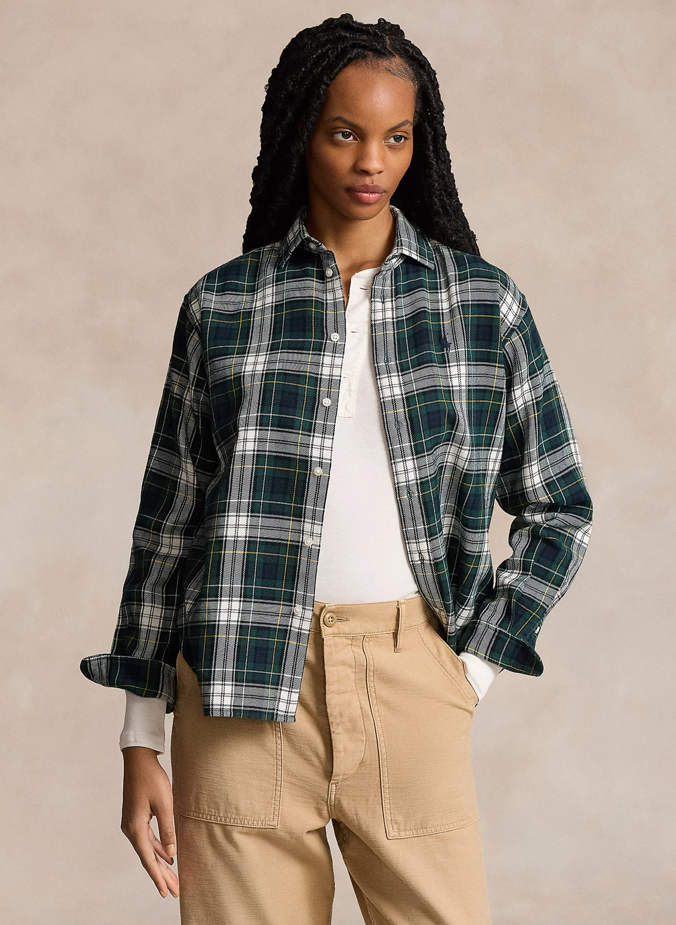 Chemise col classique à carreaux en coton | Bleu
