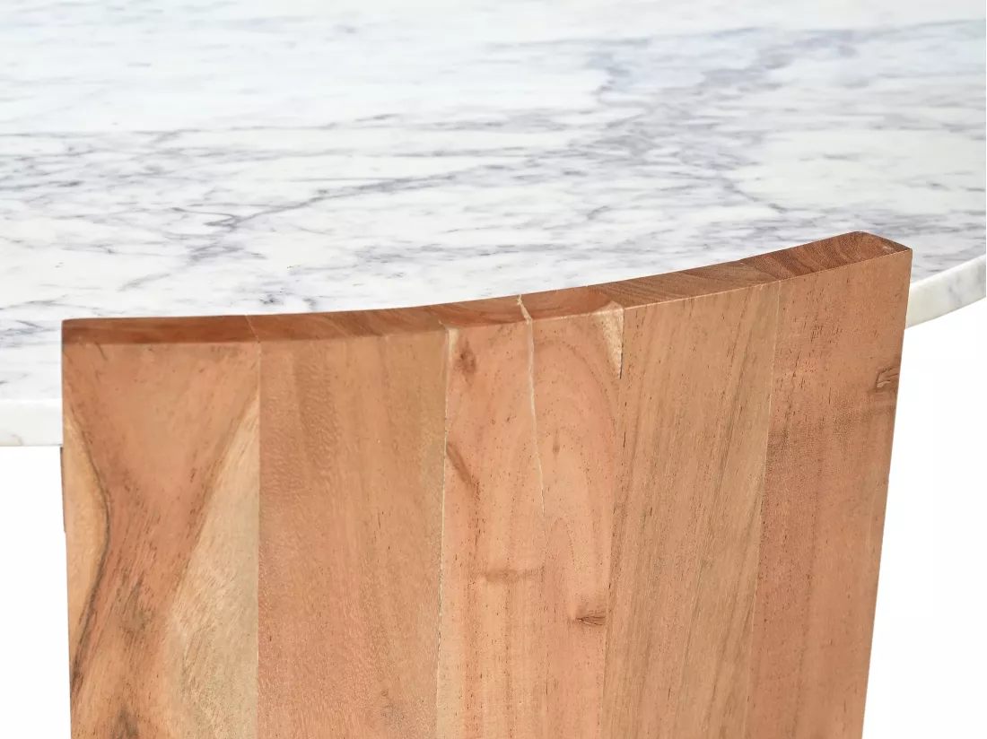 Table basse en marbre et bois de manguier - Blanc et Naturel clair - KAILA