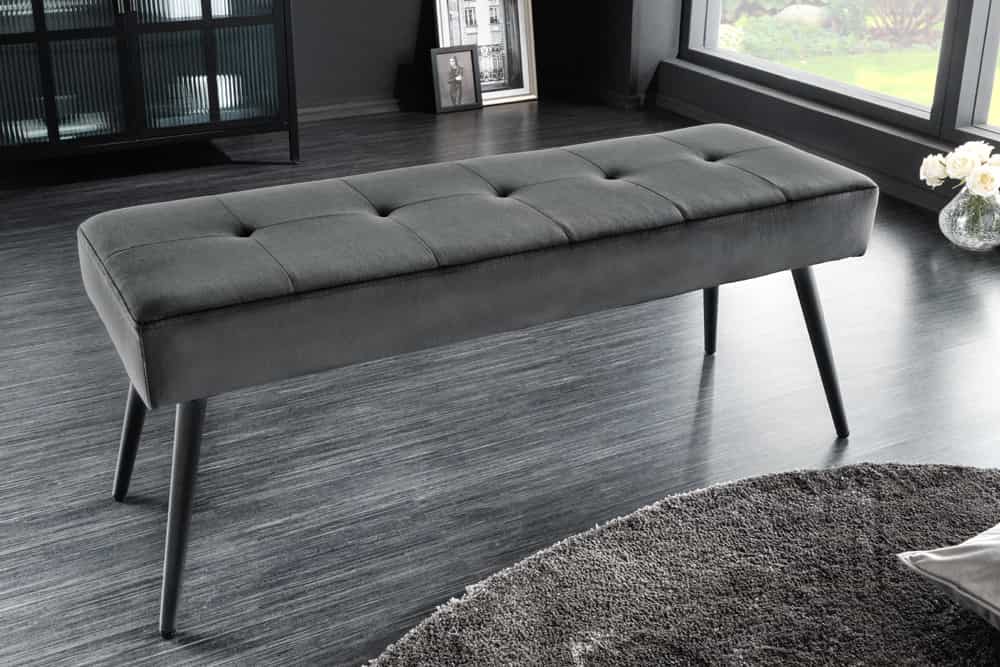 Design Sitzbank BOUTIQUE 100cm dunkelgrau Samt schwarze Metallbeine
