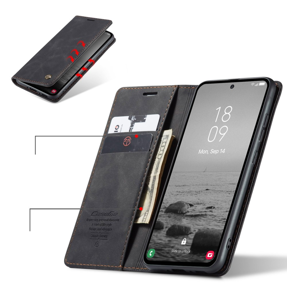 Samsung Galaxy A54 5G Leder Tasche Flip Wallet Etui mit Kartenfächern - Schwarz