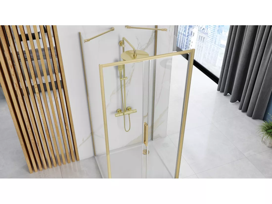 Cabine De Douche Murale Rea Rapid Slide 130X80 Brush Gold