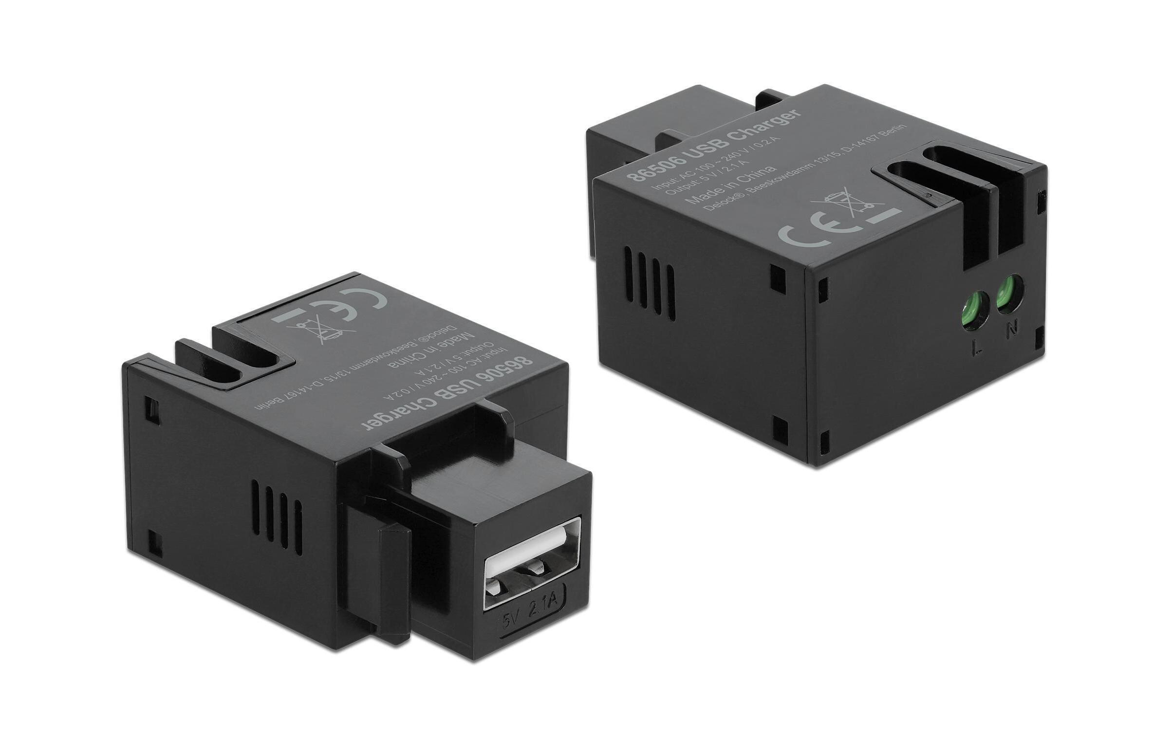 Keystone-Modul USB Typ-A Ladebuchse Schwarz, 5V /2.1ADelock Keystone Modul mit USB Typ-A Ladebuchse 2.1 A schwarz