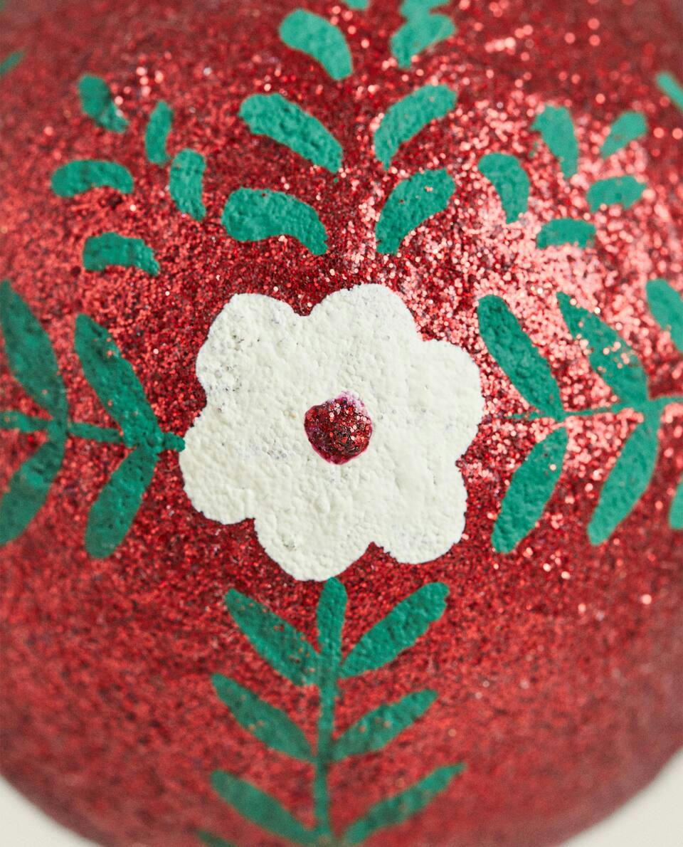DECORAÇÃO DE NATAL COM BOLA DE FLORES COM GLITTER