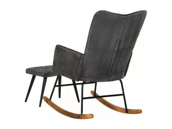 Chaise à bascule avec repose-pied Noir vintage Toile