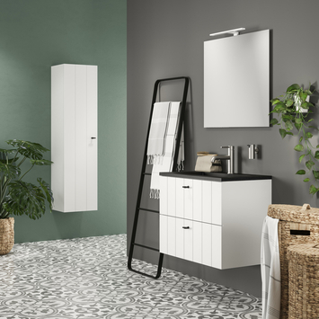 Tiger Maryport Badkamermeubelset 80 cm Mat wit met matzwarte polybeton wastafel en matzwarte grepen