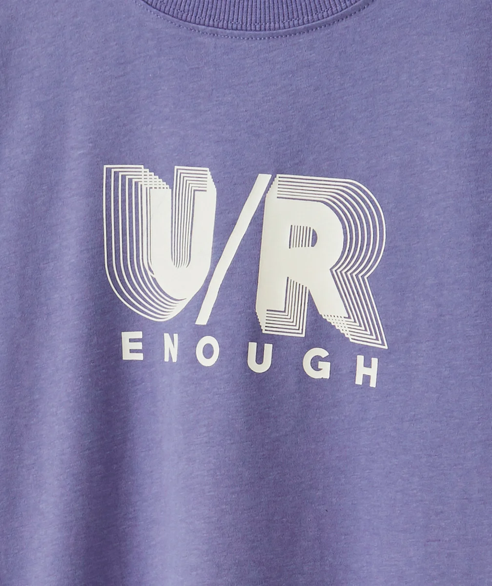 T-SHIRT GARÇON EN FIBRES RECYCLÉES VIOLET AVEC BANDES BLANCHES