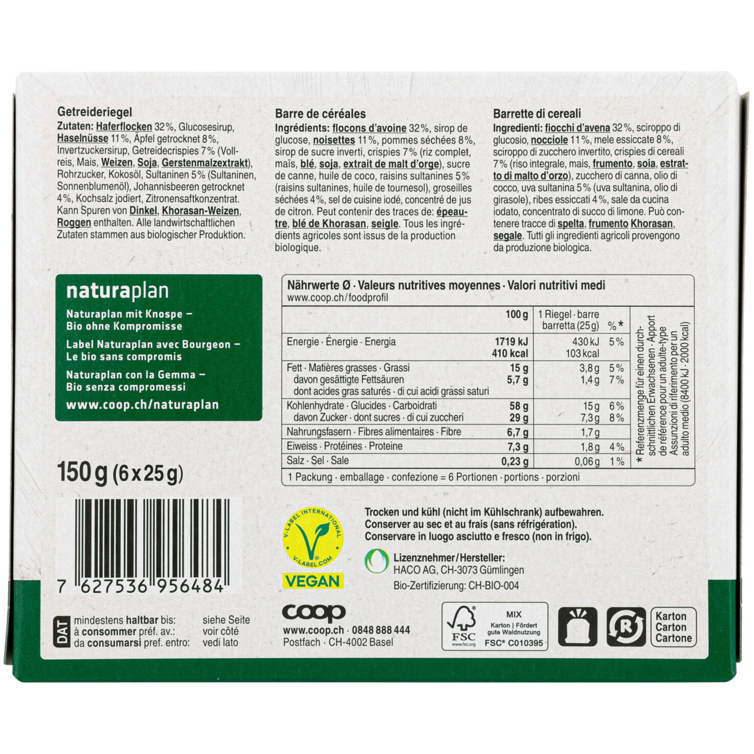 Naturaplan Bio Riegel Muesli 6x25g