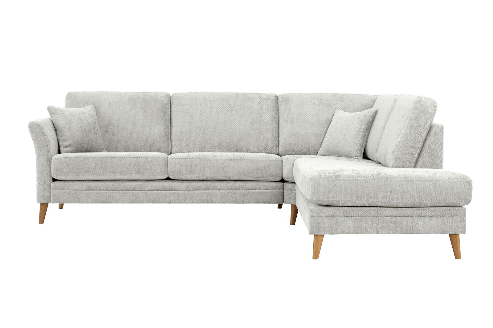Eden hjørnesofa 2,5-seter med åpen ende høyre. Tekstil Movie 3/1 Light Grey med ben i eik natur (15137).