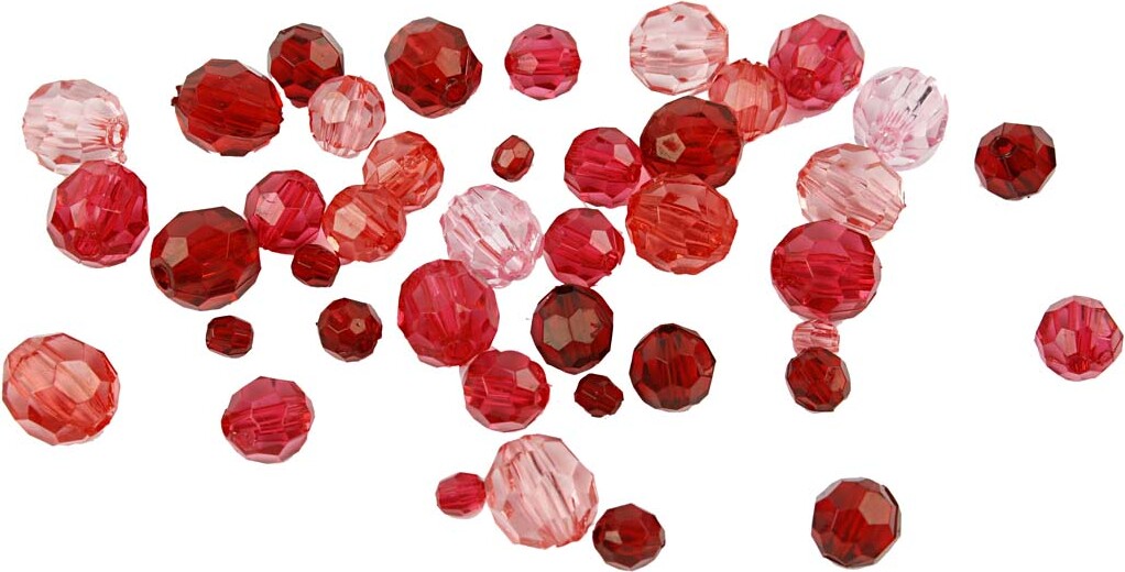 Harmoni Facetperlemix - Str. 4-12 MM - Hulstr. 1-2,5 MM - Rød Harmoni - 45 G
