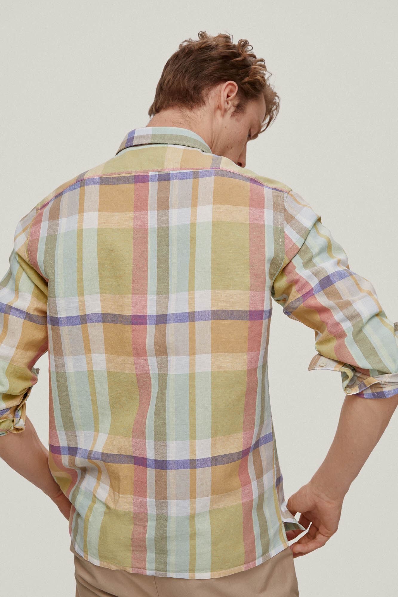 Camisa de linho xadrez Madras - Amarela