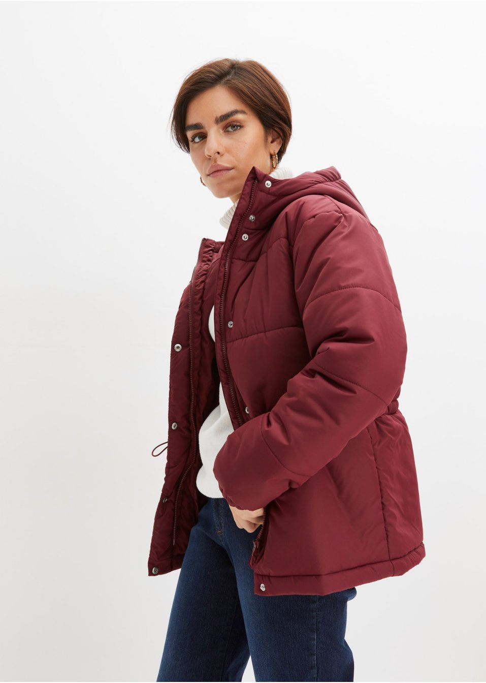 Veste matelassée raccourcie avec capuche et taille réglable