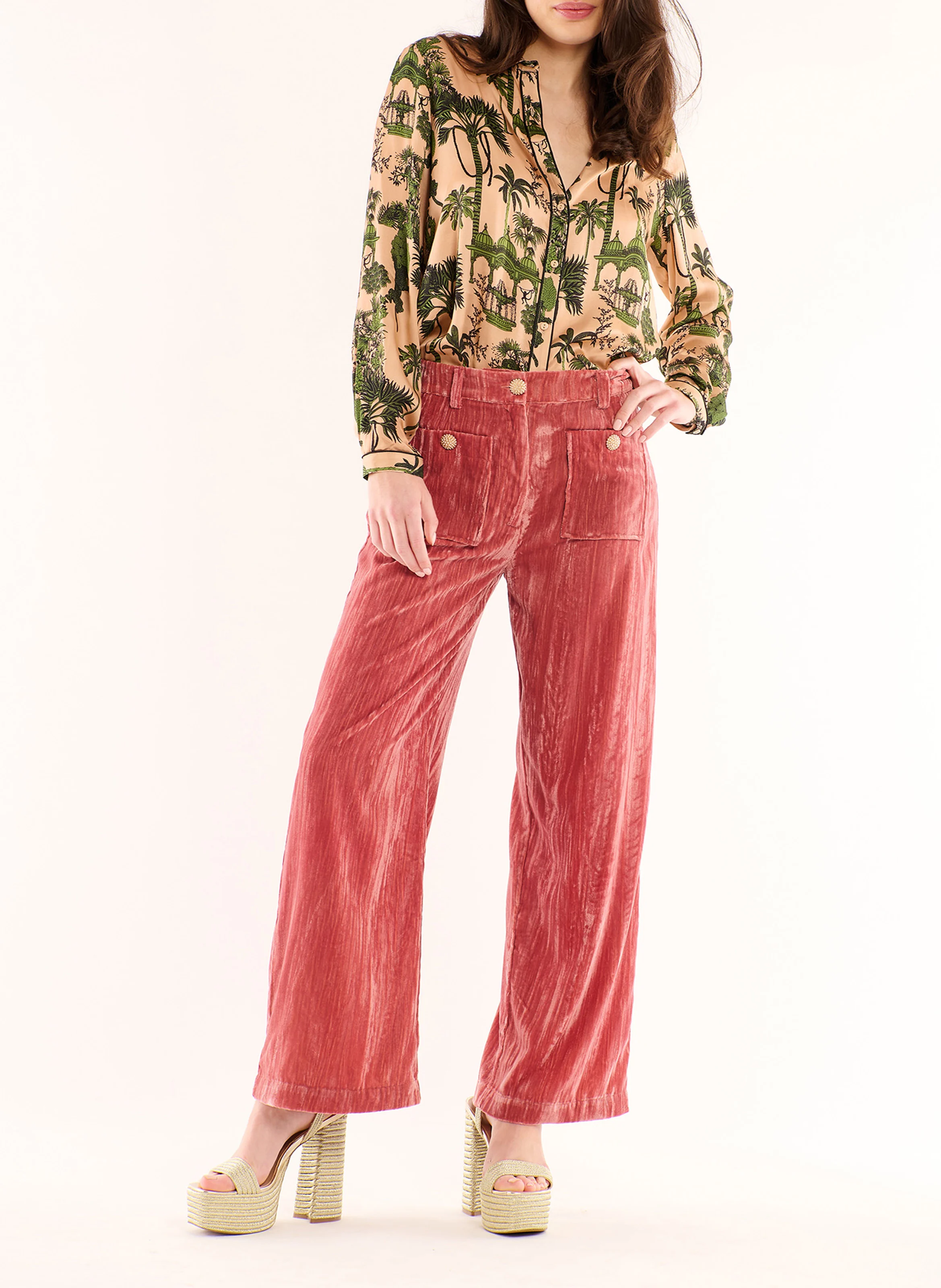 KOFFI - Pantalon large effet velours | Rose
