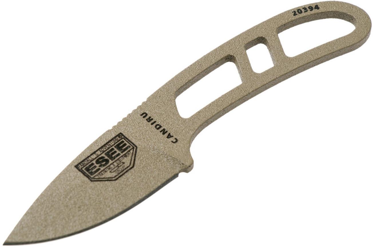 ESEE Candiru Dark Earth CAN-DE nekmes met zwarte schede   riemclip